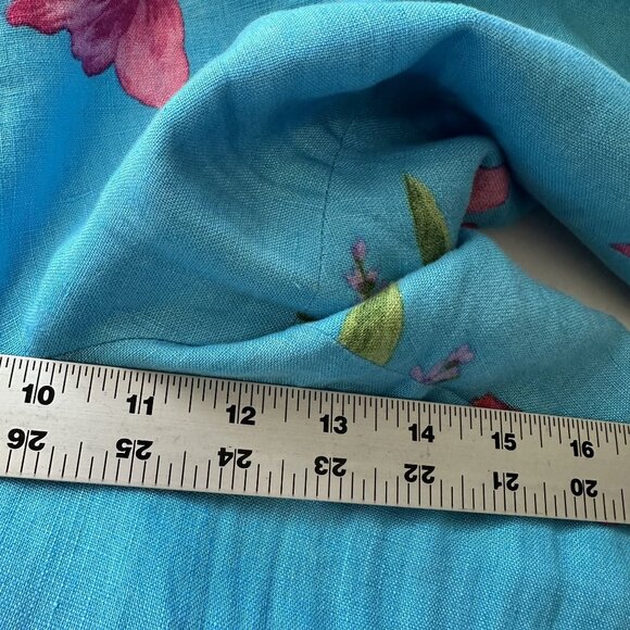 Talbots Womens Floral Capri Pants Size 14 Blue Pink Linen Blend Lightweight XL - Picture 4 of 12